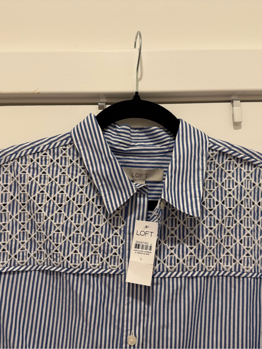 LOFT Blue & White Striped Button-Up Tiered Tunic - Picture 2 of 5